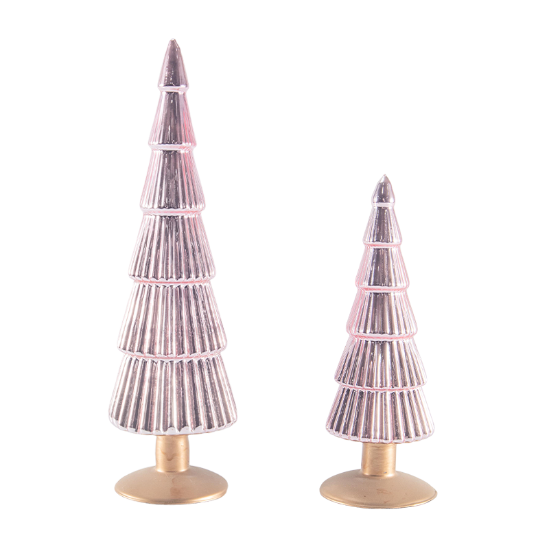 8 × 20 และ 8 × 25 ซม. ลายต้นคริสต์มาสแก้ว 2 ชิ้นชุดโต๊ะตกแต่งวันหยุด