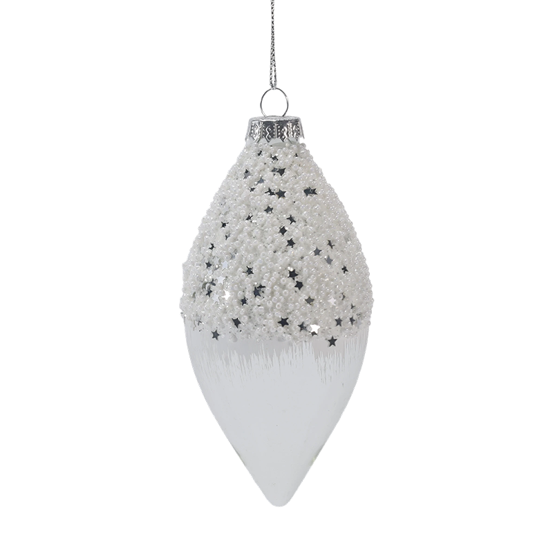 8 ซม.Snowy Starry White & Silver เครื่องประดับคริสต์มาสแก้ว (เดี่ยว/ชุด 3)