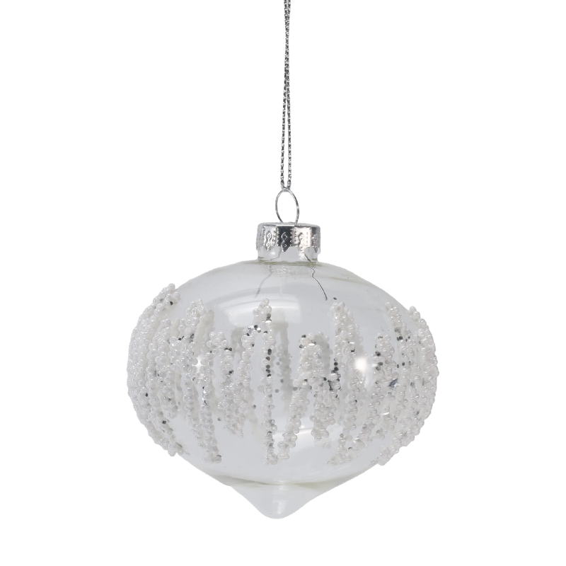 8 ซม.Icicle Beaded Clear Christmas Glass Ball เครื่องประดับ (เดี่ยว/ชุด 3)