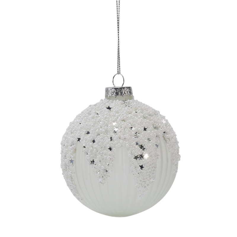8 ซม.Snowy Starry White & Silver เครื่องประดับคริสต์มาสแก้ว (เดี่ยว/ชุด 3)