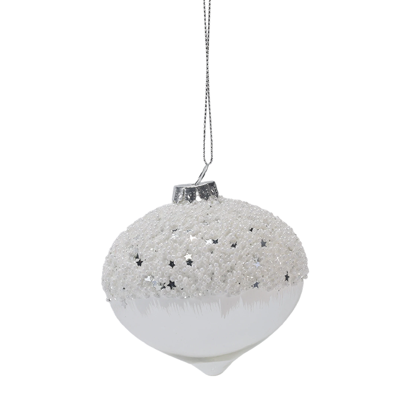 8 ซม.Snowy Starry White & Silver เครื่องประดับคริสต์มาสแก้ว (เดี่ยว/ชุด 3)