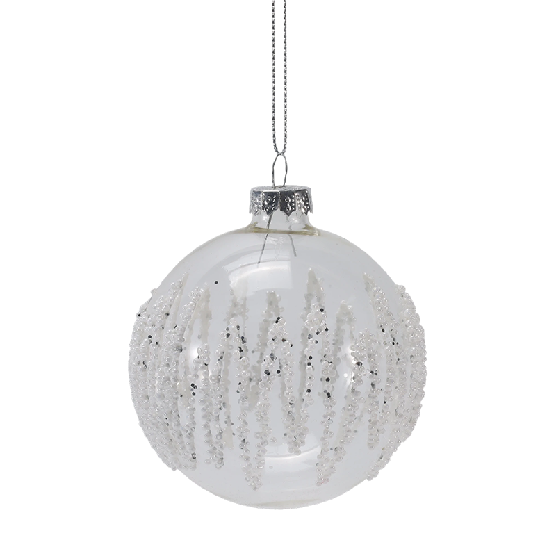 8 ซม.Icicle Beaded Clear Christmas Glass Ball เครื่องประดับ (เดี่ยว/ชุด 3)