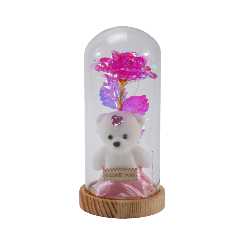 Galaxy Rose Glass Cloche Light (มี/ไม่มีตุ๊กตาหมี หลายสี)
