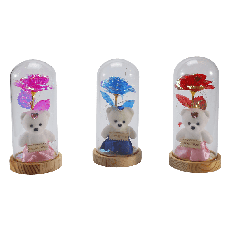 Galaxy Rose Glass Cloche Light (มี/ไม่มีตุ๊กตาหมี หลายสี)