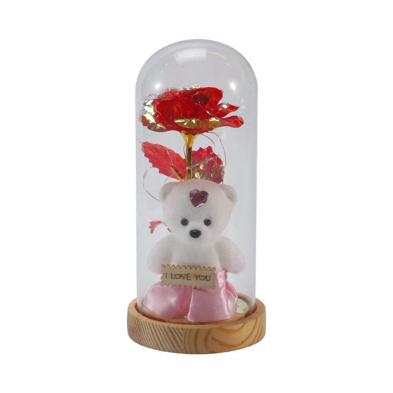 Galaxy Rose Glass Cloche Light (มี/ไม่มีตุ๊กตาหมี หลายสี)