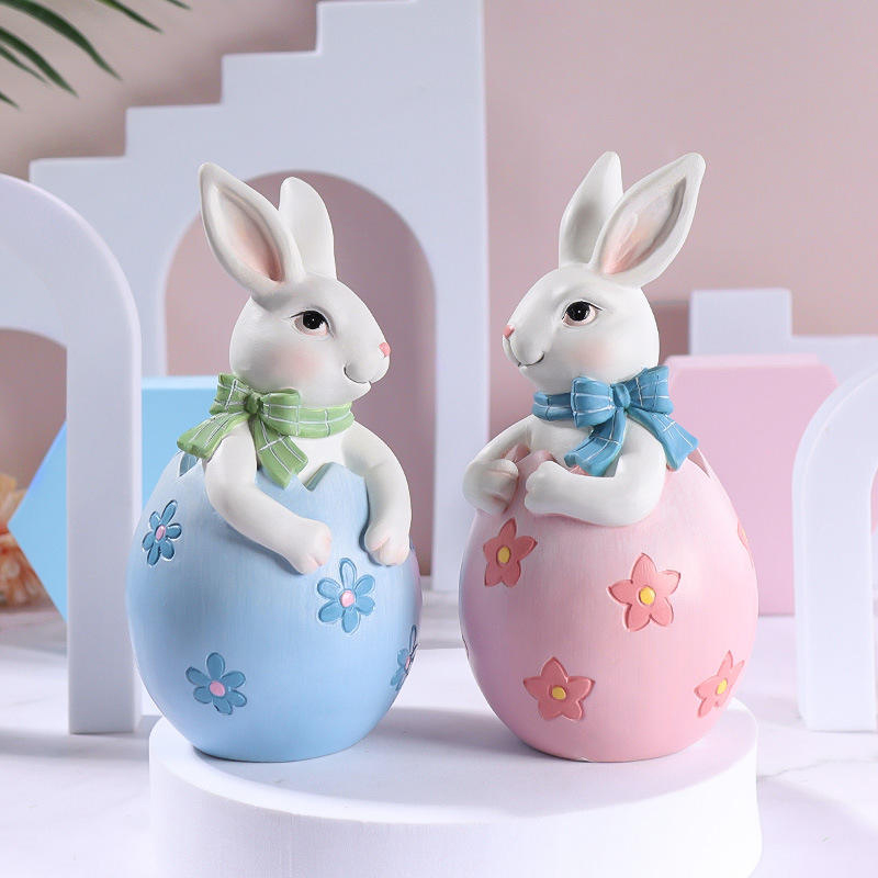 8*16 ซม.เรซิ่น Easter Bunny Figurine ตกแต่งชุด