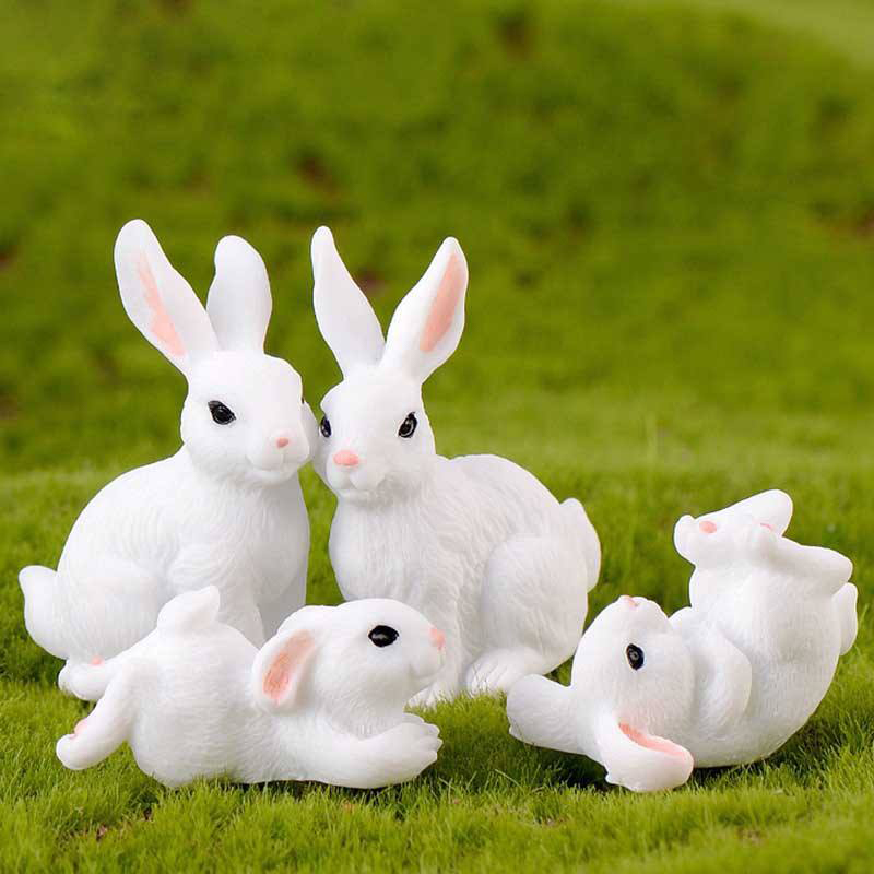 8cm Resin Easter Bunny Figurine Decor Set