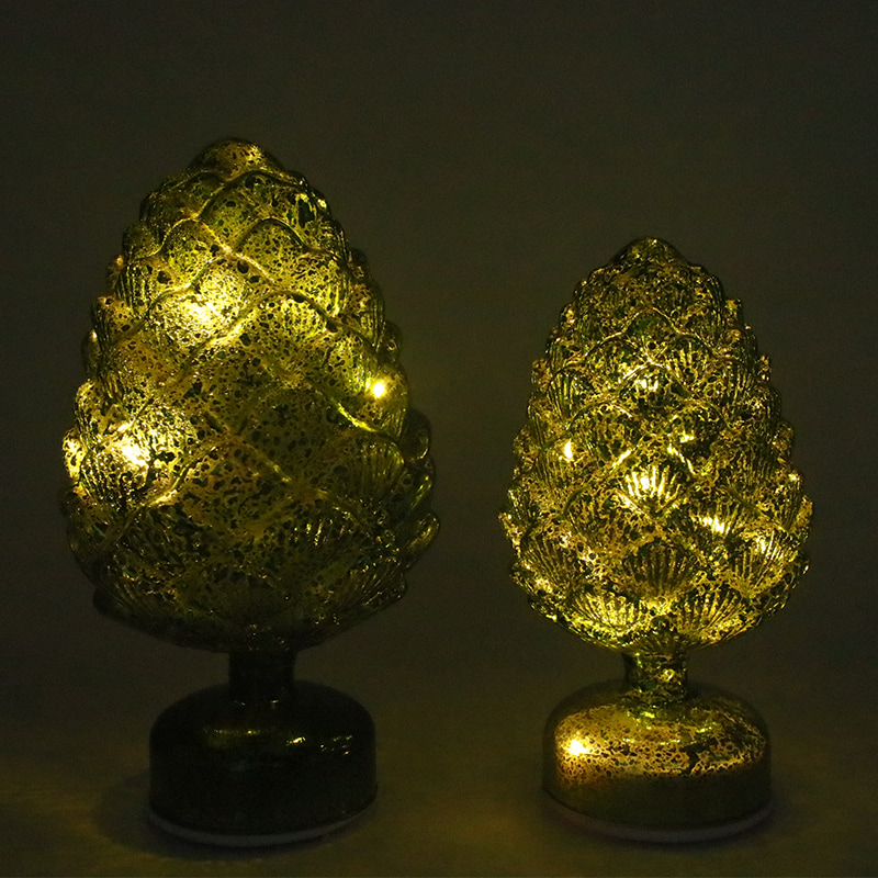15×28 ซม. และ 11×22 ซม. Pinecone คริสต์มาสกระจกหมุน LED ตกแต่งโต๊ะ