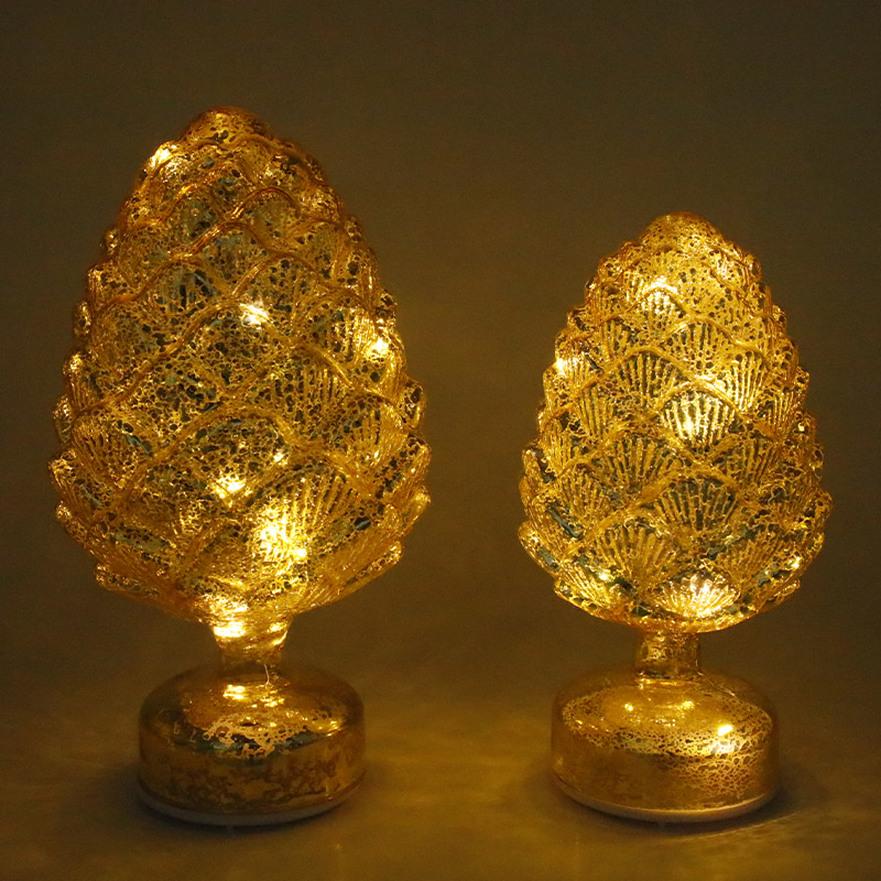 15×28 ซม. และ 11×22 ซม. Pinecone คริสต์มาสกระจกหมุน LED ตกแต่งโต๊ะ