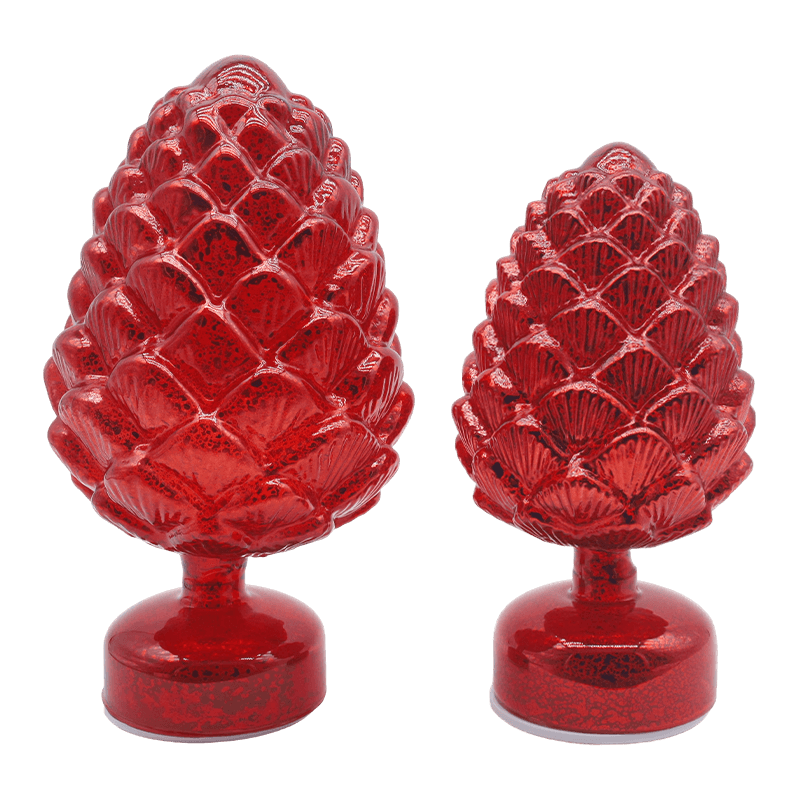15×28 ซม. และ 11×22 ซม. Pinecone คริสต์มาสกระจกหมุน LED ตกแต่งโต๊ะ